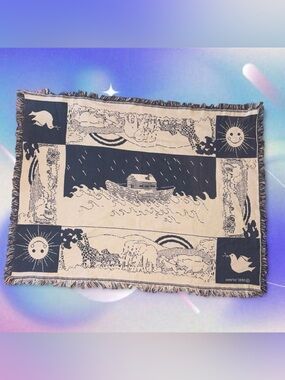 vtg 1990 noah’s ark jacquard tapestry woven nursery/accent throw - MWW, 34”x48”